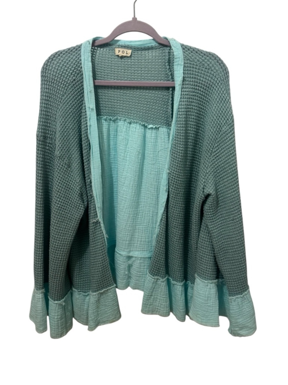 POL Thermal & Double Gauze Relaxed Cardigan ~ Baby Blue Size Small - Picture 2 of 5